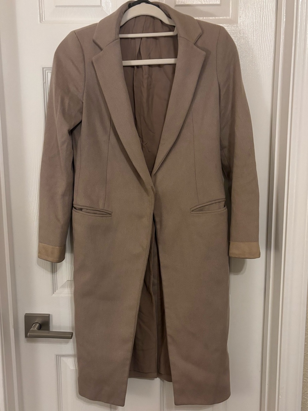 All saints Evelyn wool and silk Long Tan Overcoat - Classic Single-Breasted Coat